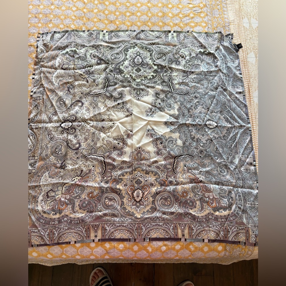 Echo 35" neutral colored paisley print silk square scarf